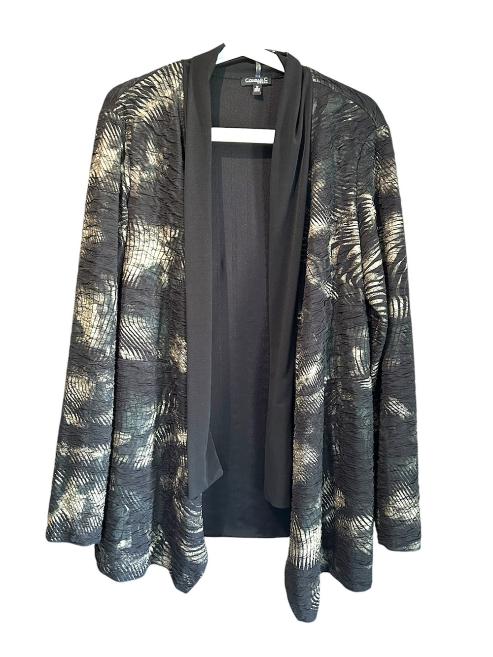 Conrad C. Woman Metallic-Print Black Open-Front Cardigan
